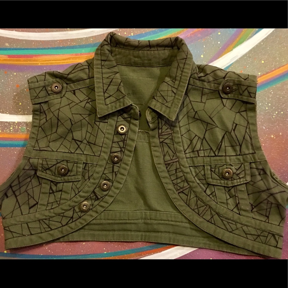 RARE one of a kind hand painted cropped olive vest